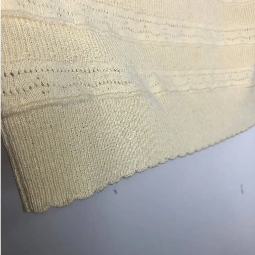 Joie Anoushka Short-Sleeve Lace Eyelet Merino Wool Sweater Pale Yellow Small